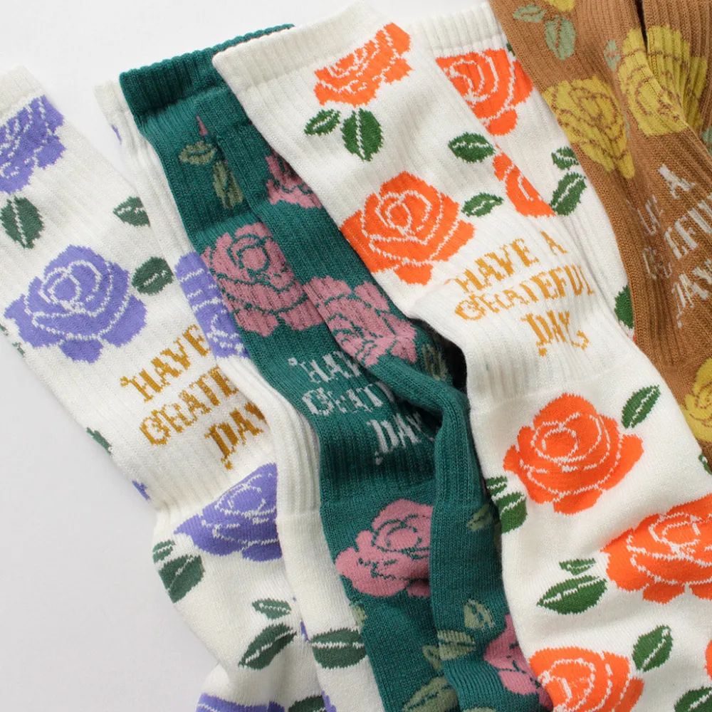 HAVE A GRATEFUL DAY Socks^/ Crew Socks Flower