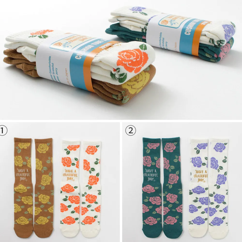 HAVE A GRATEFUL DAY Socks^/ Crew Socks Flower
