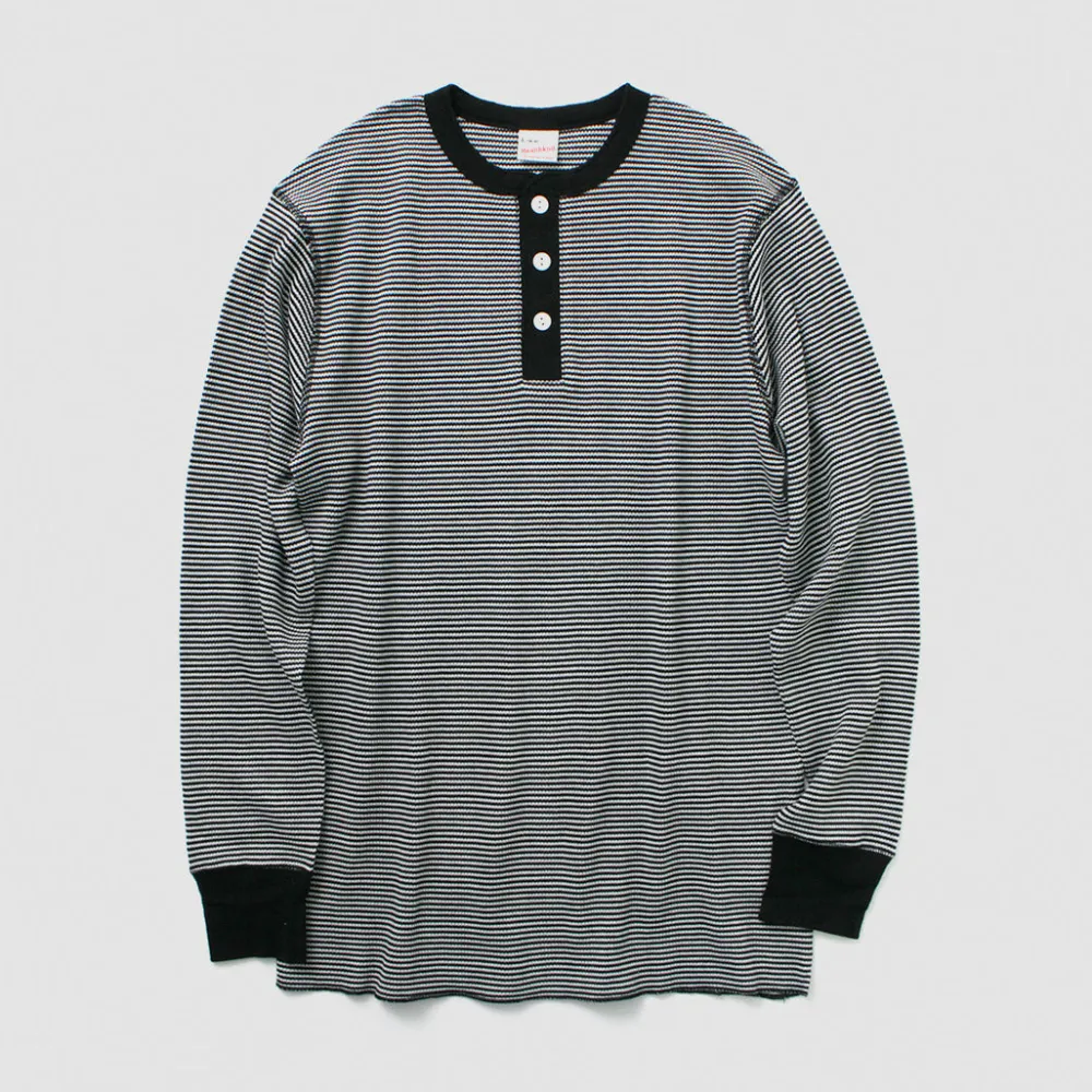 HEALTHKNIT T-Shirts^/ Basic Waffle Henley Neck Long Sleeve