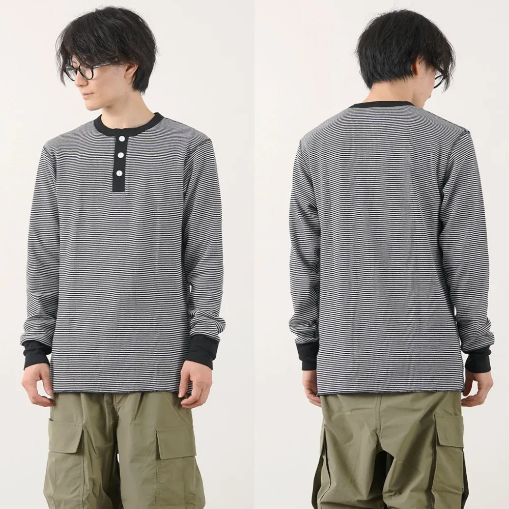 HEALTHKNIT T-Shirts^/ Basic Waffle Henley Neck Long Sleeve