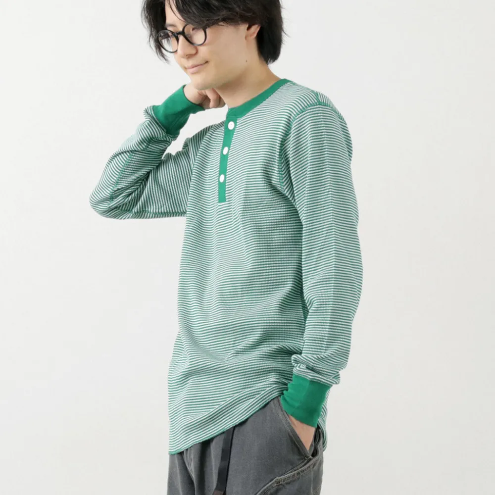 HEALTHKNIT T-Shirts^/ Basic Waffle Henley Neck Long Sleeve