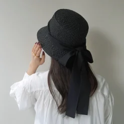 HICOSAKA Hats^/ Paper Knit Bucket Ribbon Hat black