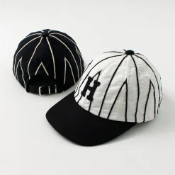 HICOSAKA Hats^/ Striped 8 Panel Logo Cap