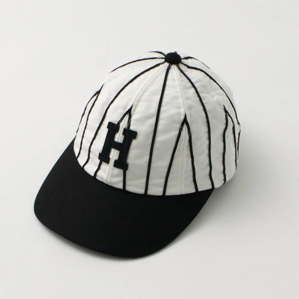 HICOSAKA Hats^/ Striped 8 Panel Logo Cap