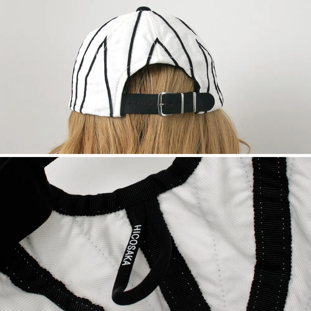 HICOSAKA Hats^/ Striped 8 Panel Logo Cap