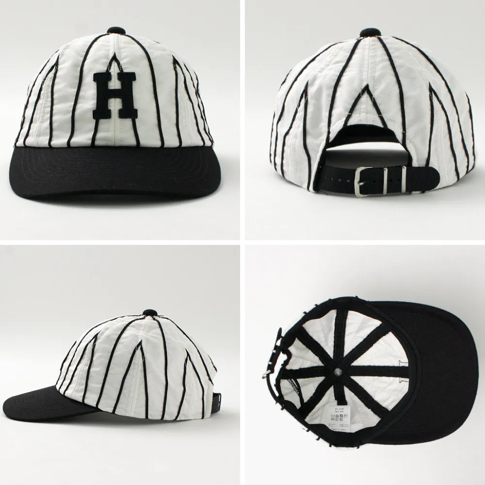 HICOSAKA Hats^/ Striped 8 Panel Logo Cap