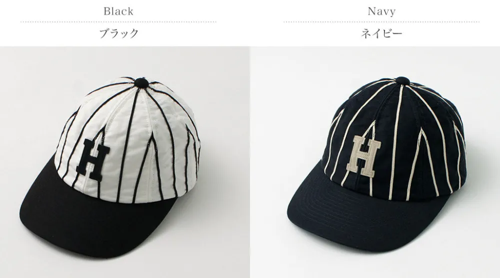 HICOSAKA Hats^/ Striped 8 Panel Logo Cap