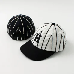 HICOSAKA Hats^/ Striped 8 Panel Logo Cap