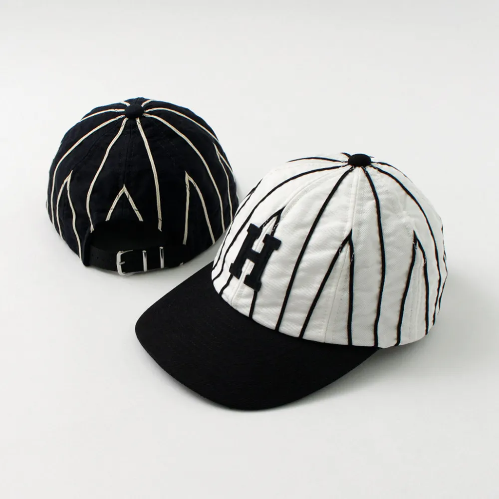 HICOSAKA Hats^/ Striped 8 Panel Logo Cap