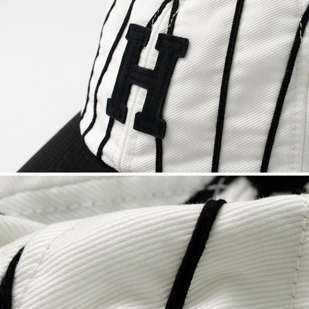 HICOSAKA Hats^/ Striped 8 Panel Logo Cap