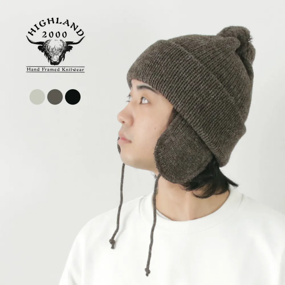 HIGHLAND 2000 Hats^/ 3G Solid Bobcap Double Ear Cover and Pom Pom and Chin Rope (20cm)