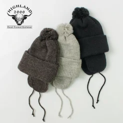 HIGHLAND 2000 Hats^/ 3G Solid Bobcap Double Ear Cover and Pom Pom and Chin Rope (20cm)