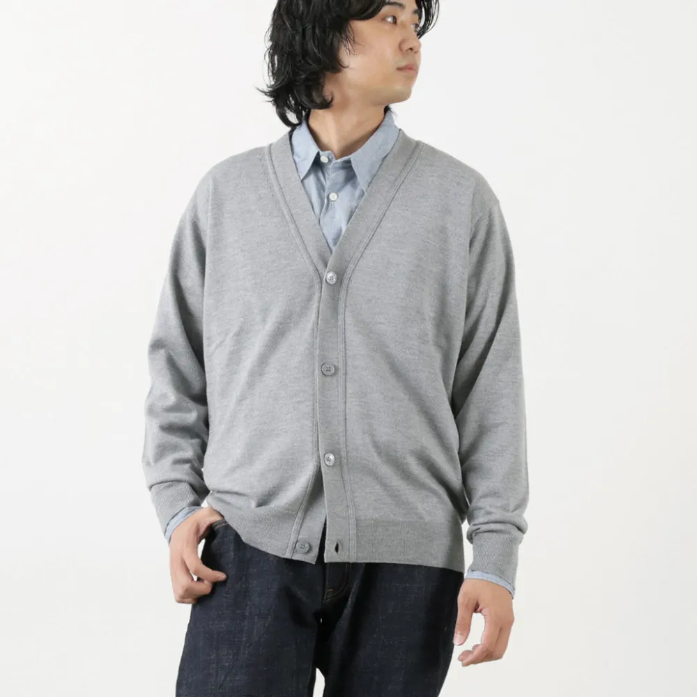 JOHN SMEDLEY Cardigans^/ Merino Wool 24 Gauge V-Neck Knit Cardigan