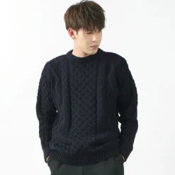 KERRY WOOLLEN MILLS Knits^/ 5 gauge 3-ply aran cable crew neck heavy knit