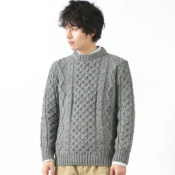 KERRY WOOLLEN MILLS Knits^/ 5 gauge 3-ply aran cable crew neck heavy knit