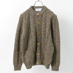 KERRY WOOLLEN MILLS Knits^/ 5 Gauge 3 Ply Aran Cable Collarless Cardigan