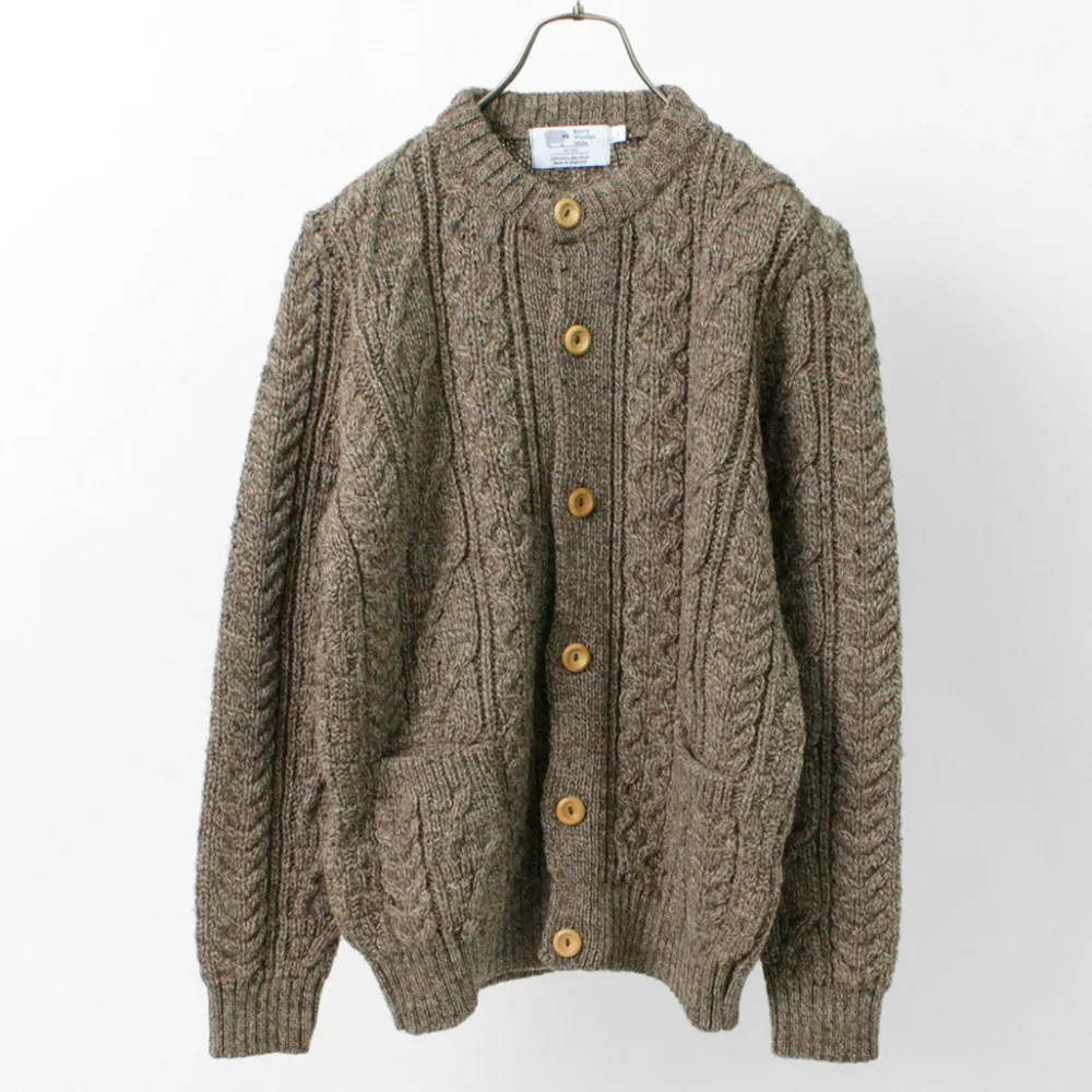 KERRY WOOLLEN MILLS Knits^/ 5 Gauge 3 Ply Aran Cable Collarless Cardigan