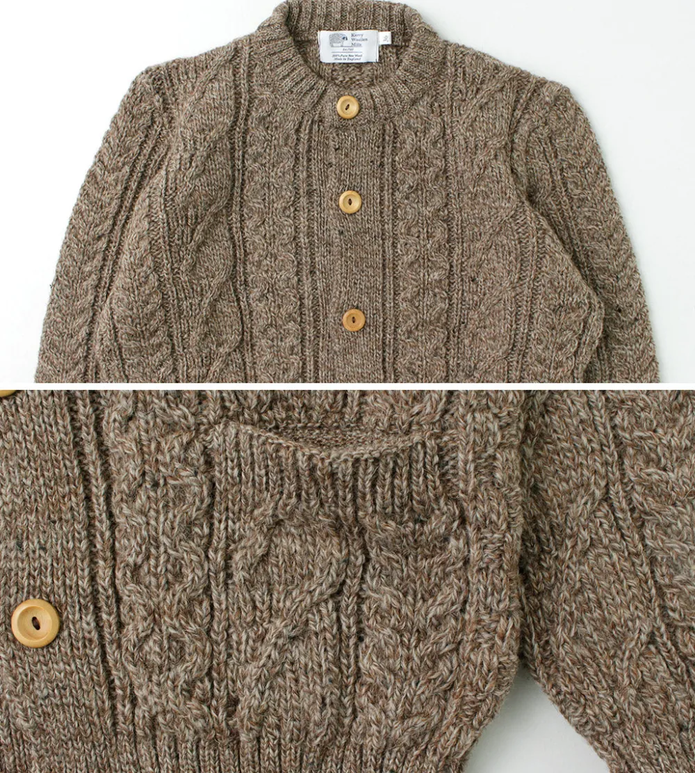 KERRY WOOLLEN MILLS Knits^/ 5 Gauge 3 Ply Aran Cable Collarless Cardigan