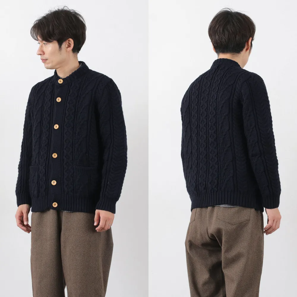 KERRY WOOLLEN MILLS Knits^/ 5 Gauge 3 Ply Aran Cable Collarless Cardigan