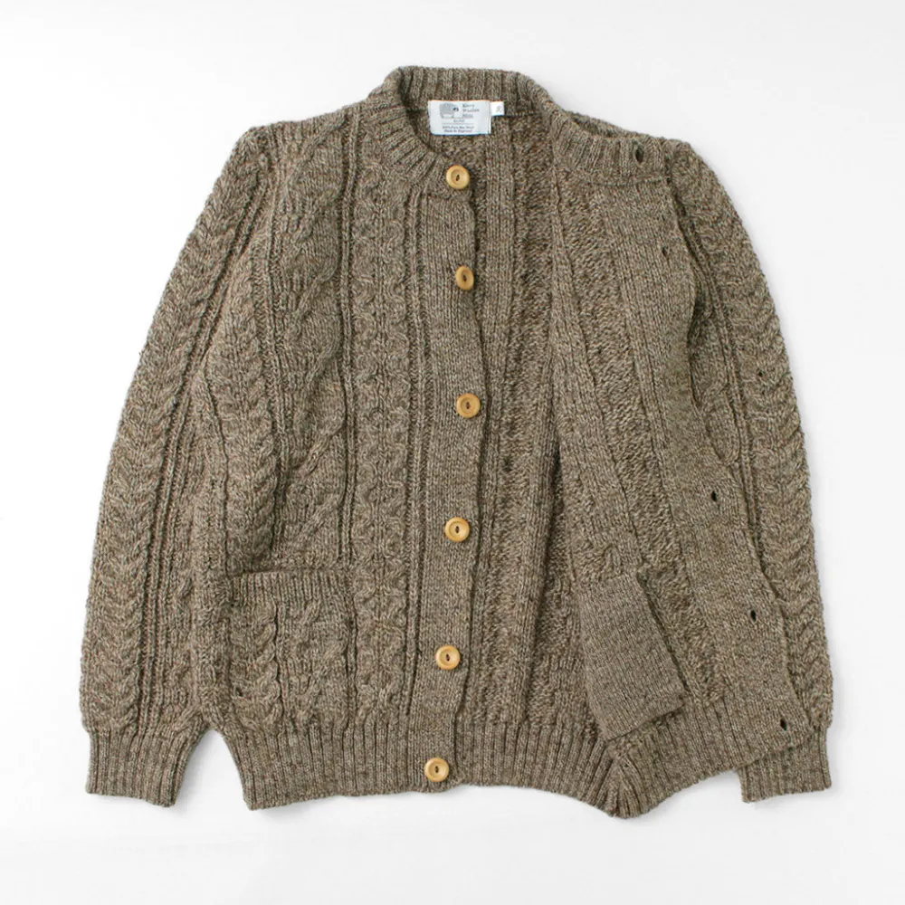 KERRY WOOLLEN MILLS Knits^/ 5 Gauge 3 Ply Aran Cable Collarless Cardigan