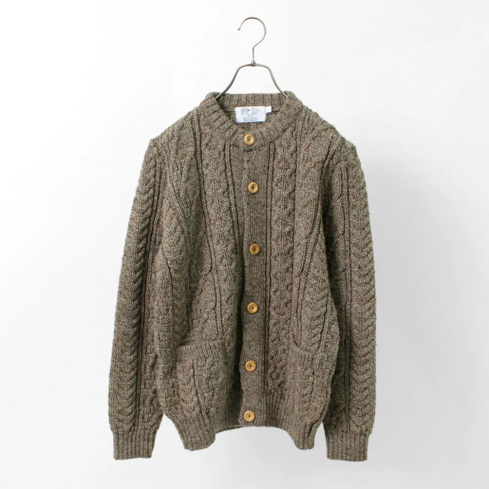 KERRY WOOLLEN MILLS Knits^/ 5 Gauge 3 Ply Aran Cable Collarless Cardigan