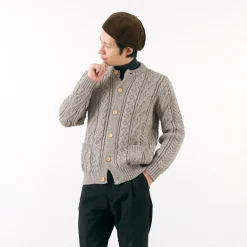 KERRY WOOLLEN MILLS Knits^/ 5 Gauge 3 Ply Aran Cable Collarless Cardigan