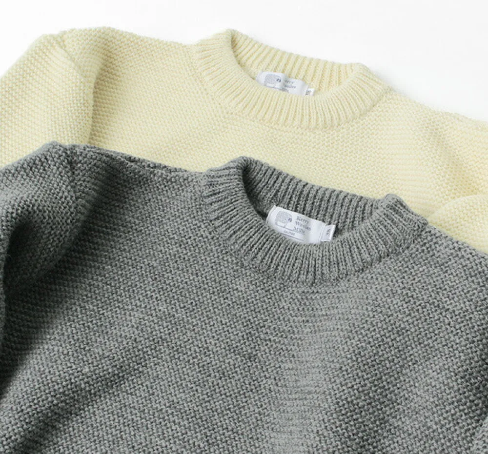 KERRY WOOLLEN MILLS Knits^/ 5 Gauge 2 Ply Pearl Stitch Drop Shoulder Crew Neck Knit