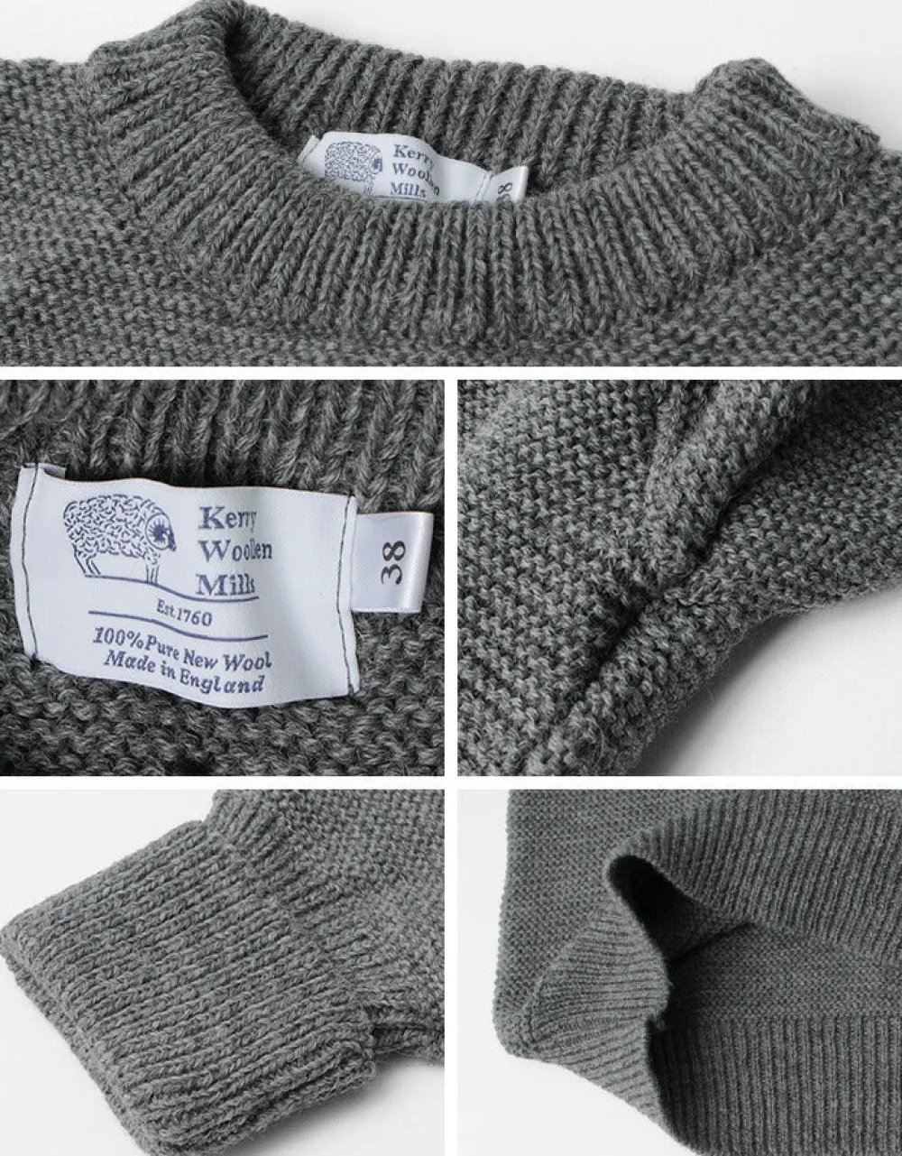 KERRY WOOLLEN MILLS Knits^/ 5 Gauge 2 Ply Pearl Stitch Drop Shoulder Crew Neck Knit