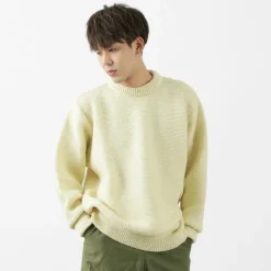 KERRY WOOLLEN MILLS Knits^/ 5 Gauge 2 Ply Pearl Stitch Drop Shoulder Crew Neck Knit