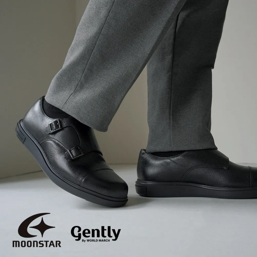 MOONSTAR Leather Shoes & Boots^/ Breathable Waterproof Double Monk Strap Leather Shoes black