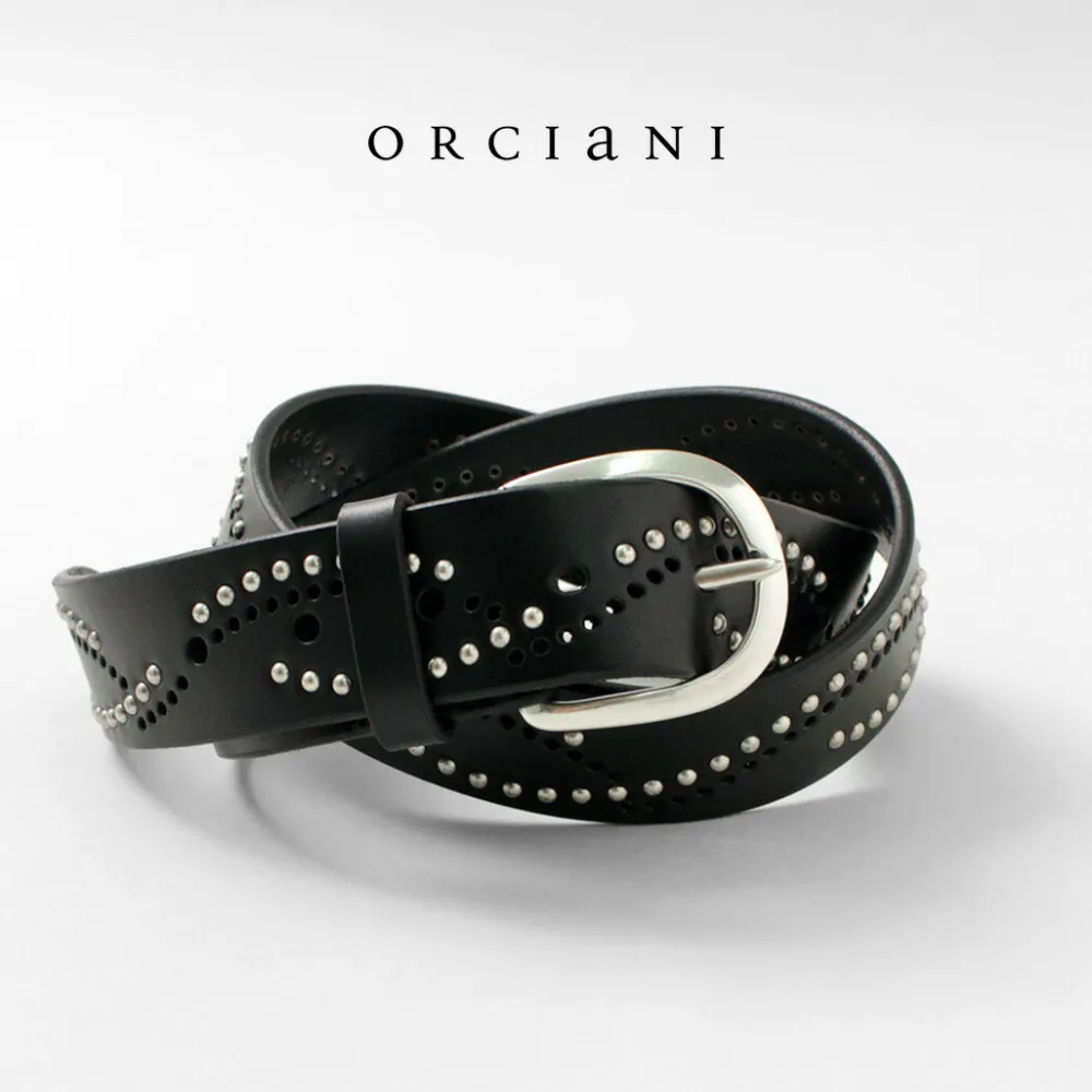 ORCIANI Belts^/ Bull Soft leather with micro studs black