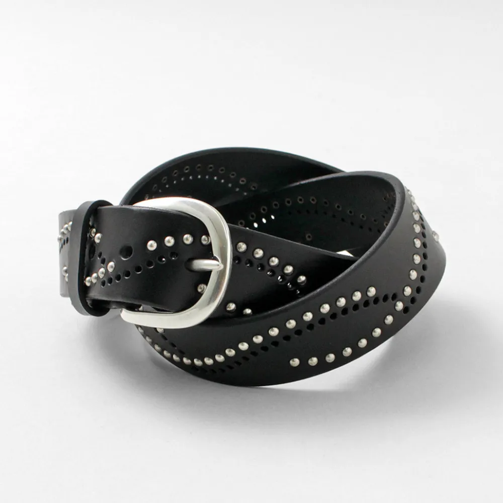 ORCIANI Belts^/ Bull Soft leather with micro studs black