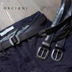 ORCIANI Belts^/ Bull Soft leather with micro studs black