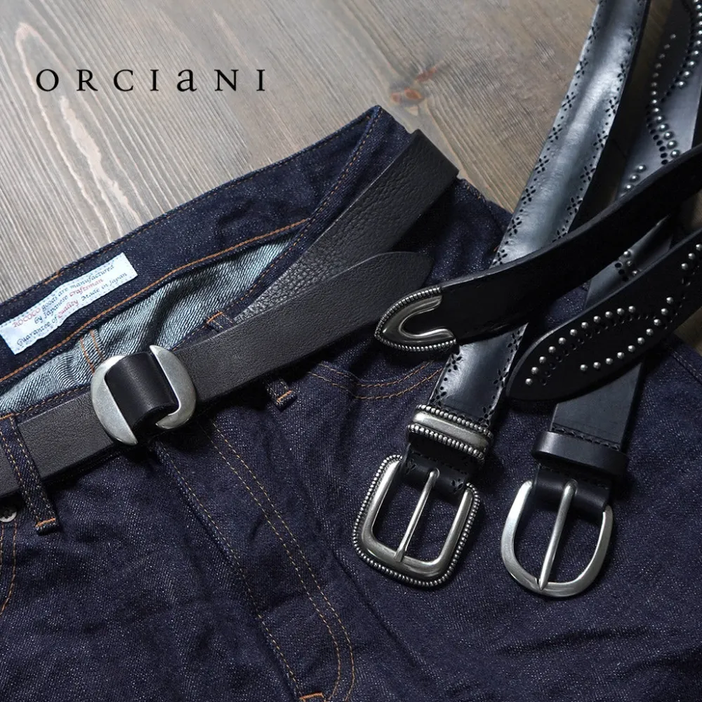ORCIANI Belts^/ Bull Soft leather with micro studs black