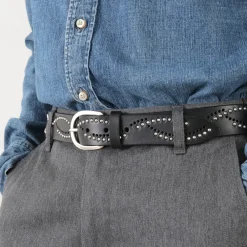 ORCIANI Belts^/ Bull Soft leather with micro studs black