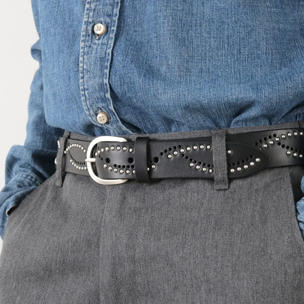 ORCIANI Belts^/ Bull Soft leather with micro studs black