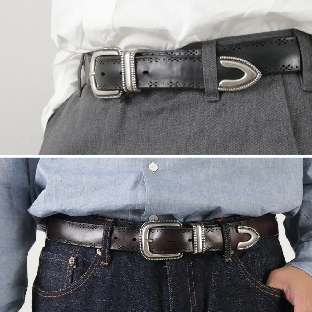 ORCIANI Belts^/ Bull Soft punched leather belt with metal tip