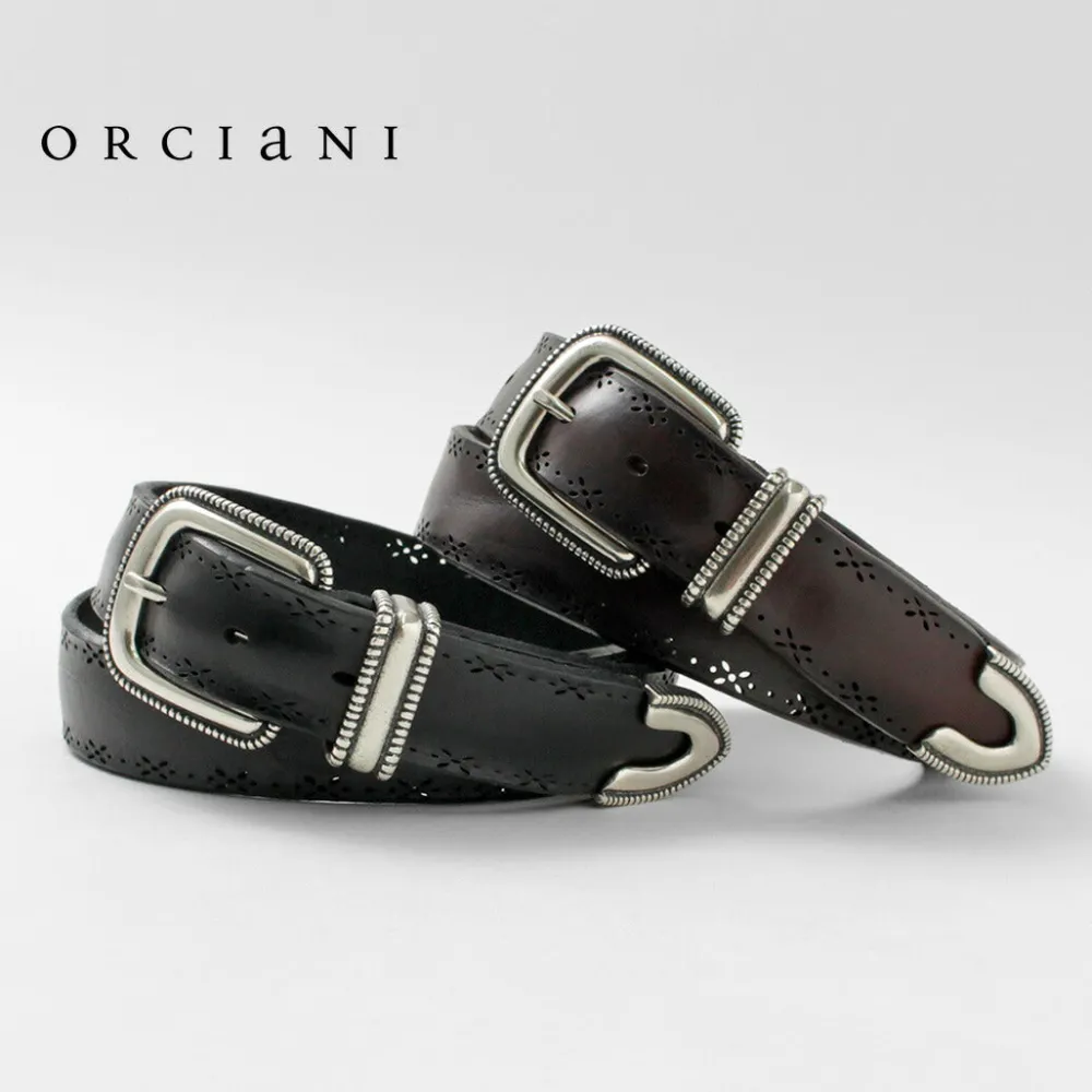 ORCIANI Belts^/ Bull Soft punched leather belt with metal tip