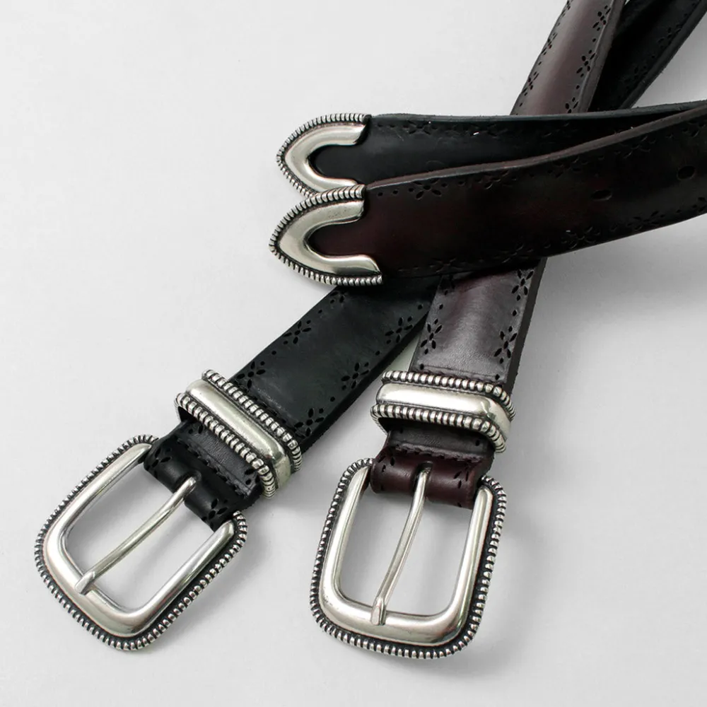 ORCIANI Belts^/ Bull Soft punched leather belt with metal tip
