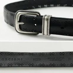 ORCIANI Belts^/ Bull Soft punched leather belt with metal tip