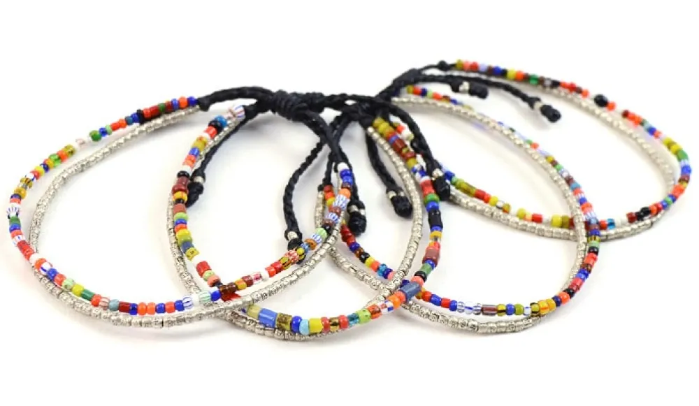 PHADUA Anklets^/ 2 Strands Wax Cord (African Beads) Bracelet black