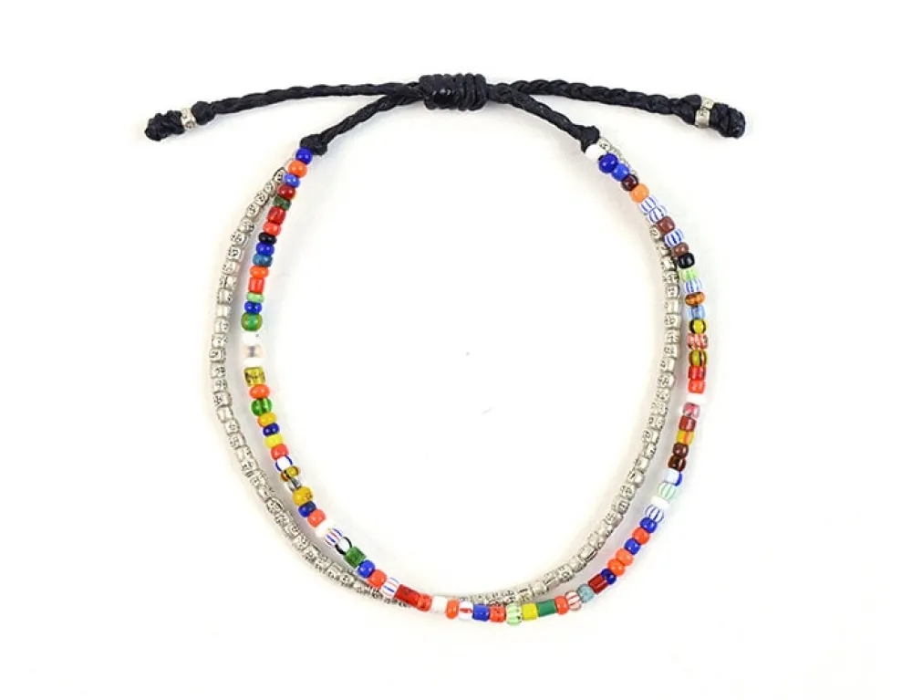 PHADUA Anklets^/ 2 Strands Wax Cord (African Beads) Bracelet black