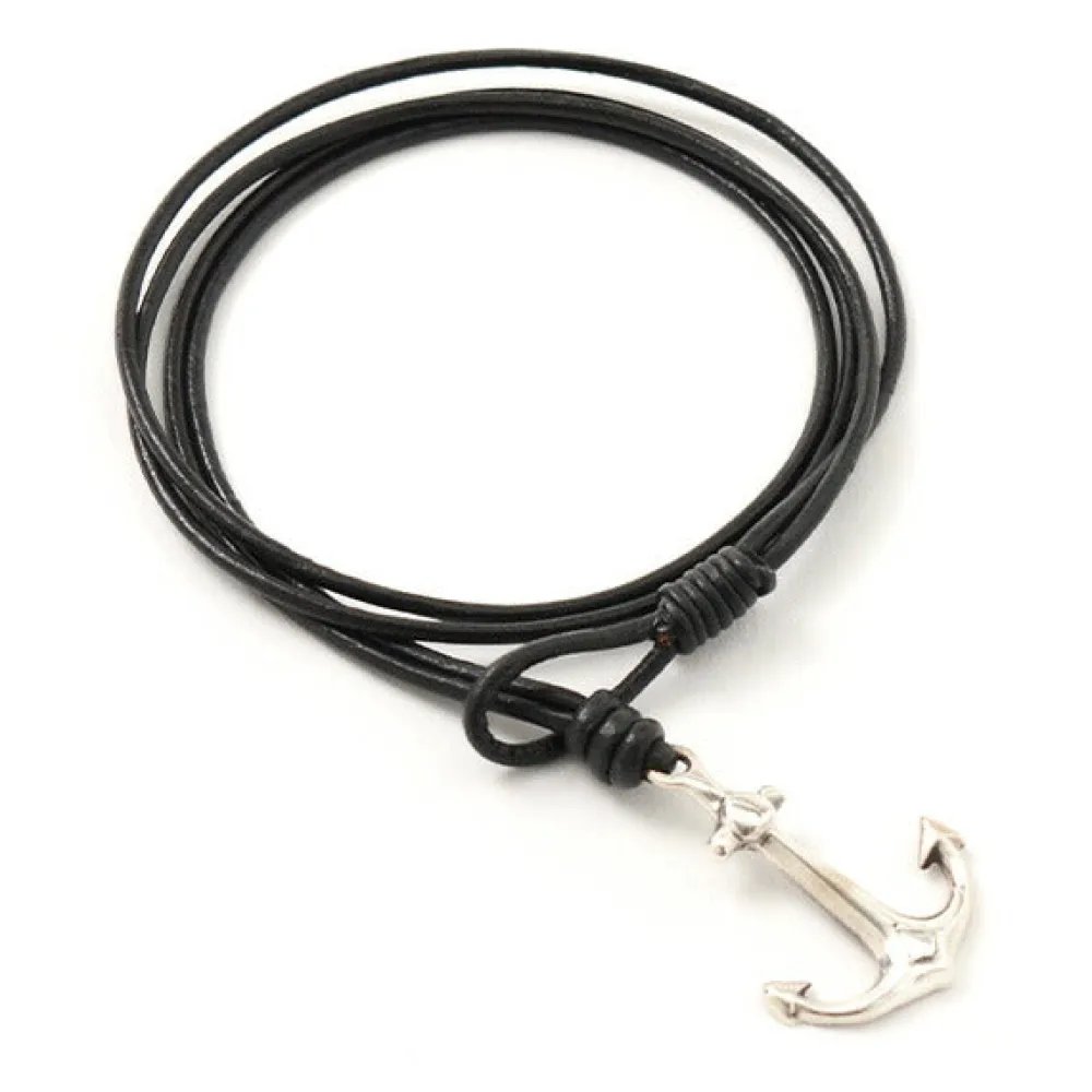 PHADUA Anklets^/ Anchor Leather Wrap Bracelet / Silver
