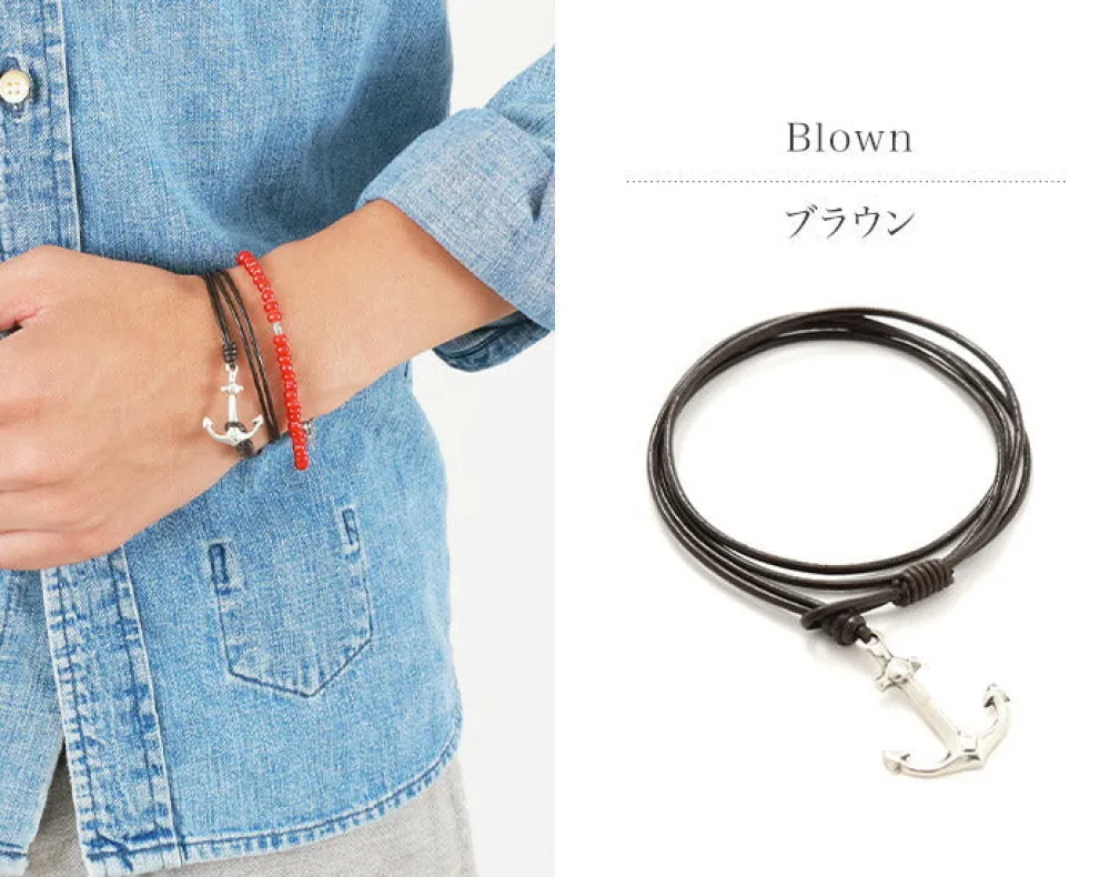 PHADUA Anklets^/ Anchor Leather Wrap Bracelet / Silver