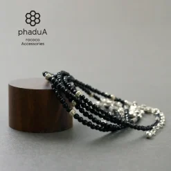 PHADUA Anklets^/ onyx (3mm) cut bead anklet adjuster black