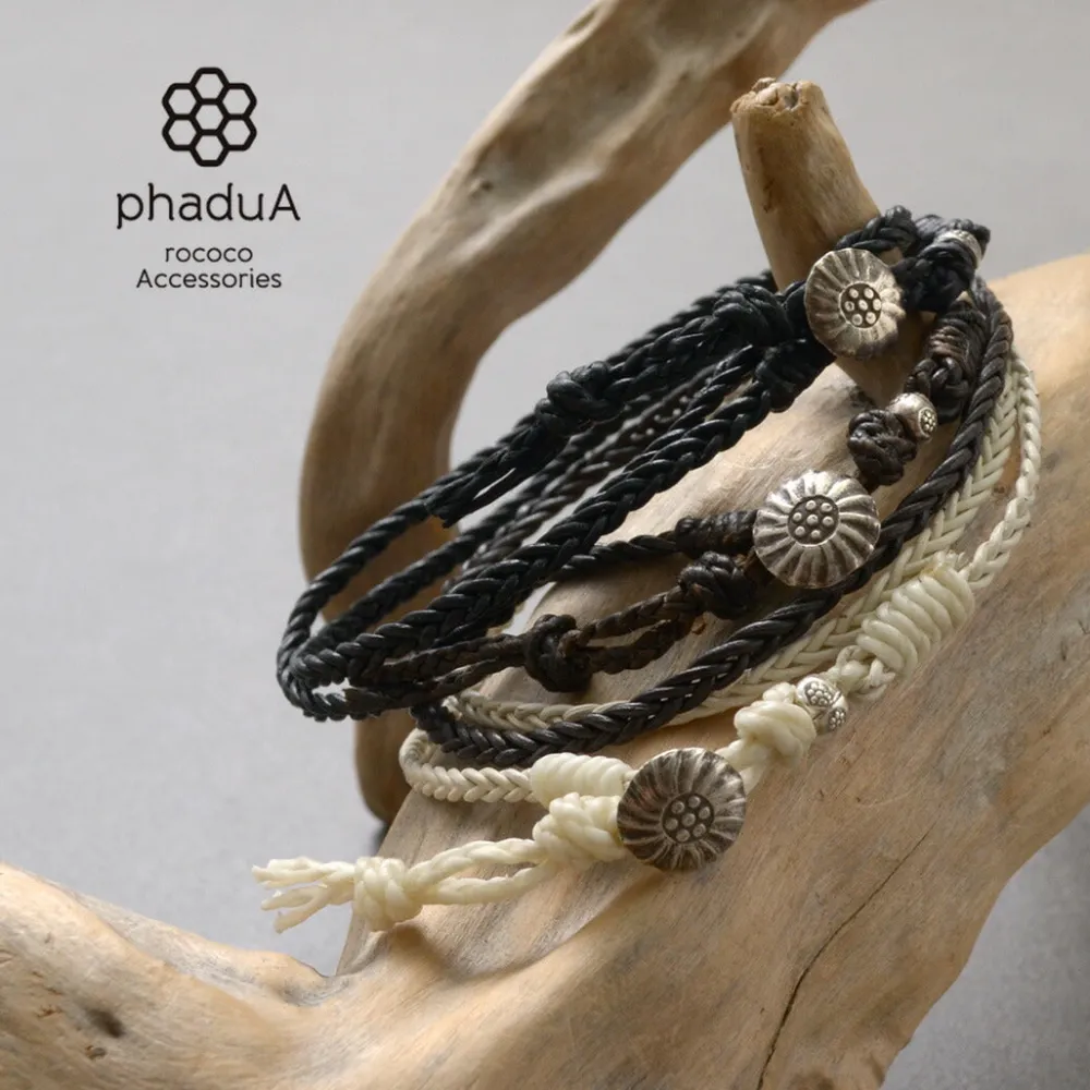 PHADUA Anklets^/ Braided 1mm Leather 2 Wrap Anklet