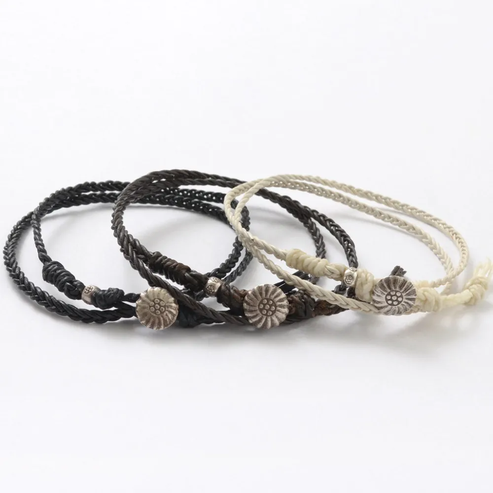PHADUA Anklets^/ Braided 1mm Leather 2 Wrap Anklet
