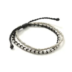 PHADUA Bracelets^/ Double strand bracelet with silver waxed cord