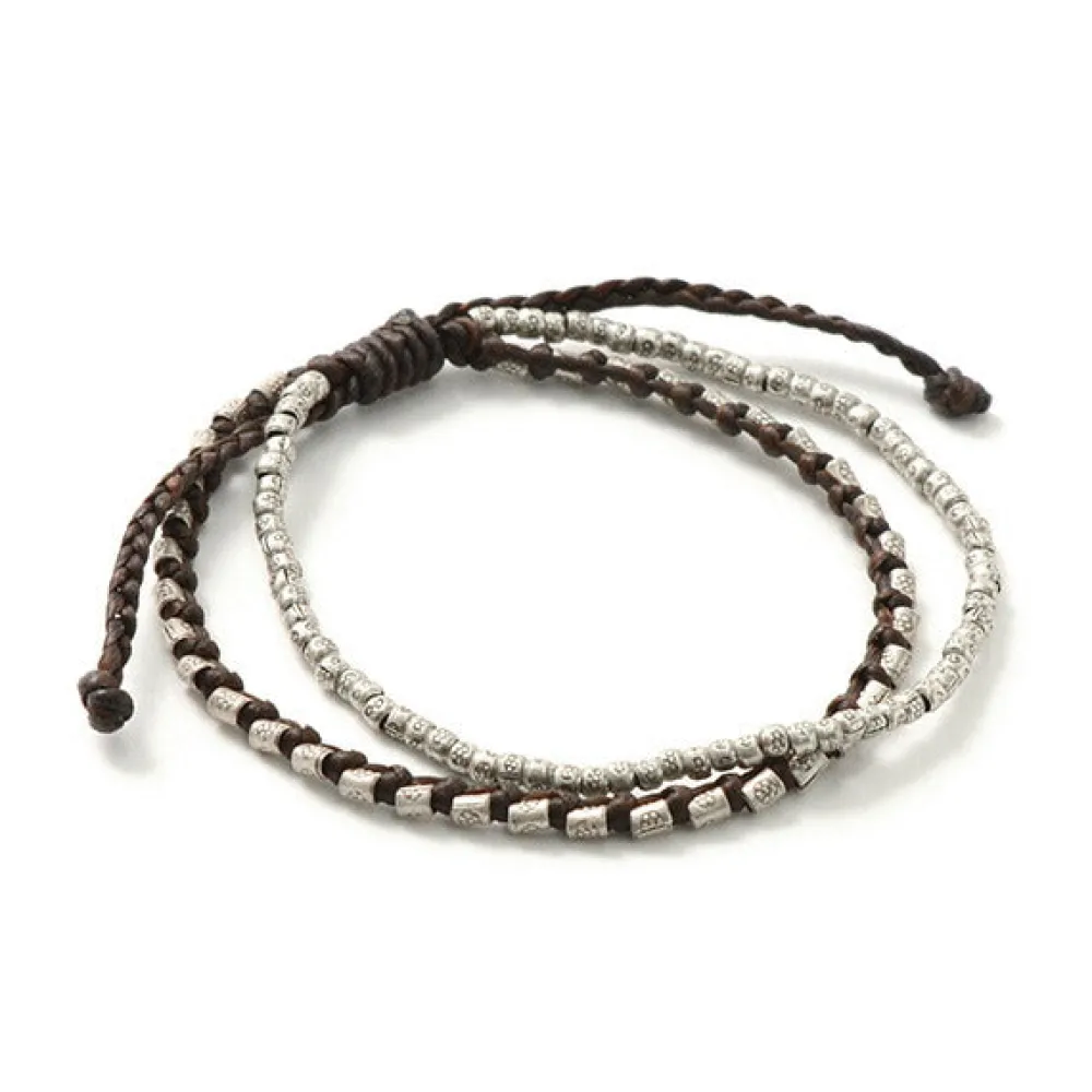 PHADUA Bracelets^/ Double strand bracelet with silver waxed cord
