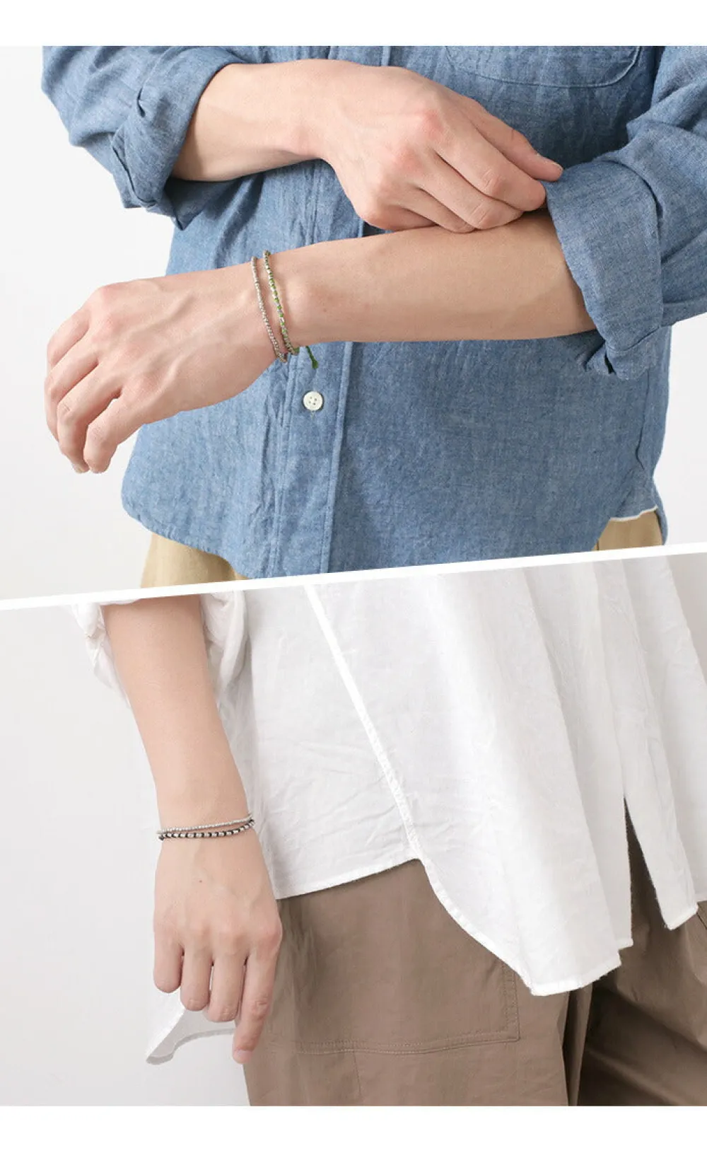 PHADUA Bracelets^/ Double strand bracelet with silver waxed cord